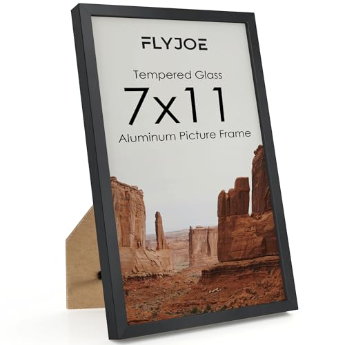 FLYJOE 7x11 Metal Picture Frame - Black Aluminum Picture Frames with Real Glass, Wall Mounting Horizontally or Vertically, Simple and Elegant Decor for Wall Gallery Poster Photo 11x7 Frame, Black