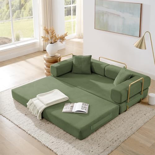 4-in-1 Folding Convertible Sofa Bed, 78 Inch Oversized Corduroy Upholstered Boneless Couch, Loveseat...