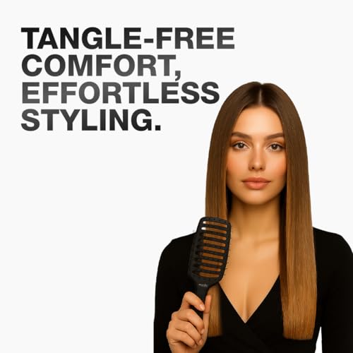 Image of Ikonic Professional Vent Brush, Flexible Head for Speed Drying & Styling, Anti Static, Heat Resistant, Smooth Round Tips for Detangling Wet & Dry Hair, Stimulates Scalp, Frizz Control, Anti Slip Grip