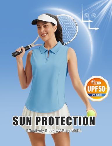 Image of MAGCOMSEN Womens Golf Shirts Sleeveless 1 /4 Zip Collared Polo Shirt UPF 50+ Quick Dry Workout Tank Tops Tennis