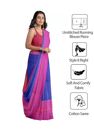 Image of eC ESHA'S COLLECTION Women's Cotton Blend Begumpuri Handloom Saree With Unstitched Running Blouse Piece