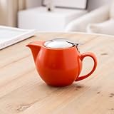 ユニバーサルティーポット セラミックティーポット蓋が落ちない 片手で注げる急須 (アプリコットオレンジのシングルポット) [並行輸入品]