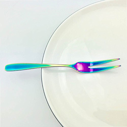 Rainbow Colorful Set of 6 Fruit Forks, Mirror Polished Stainless Steel Forks for Bistro Cocktail Tasting Appetizer and Mini Cake