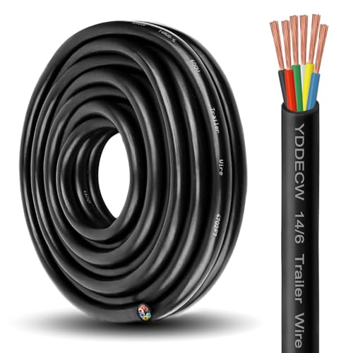 6 Way Trailer Wire - 14/6 Heavy Duty 25FT 100% Pure Copper 6 Wire Trailer Cable 14 Gauge 6 Conductor Wiring Extension Cable Insulated for RV and Auto