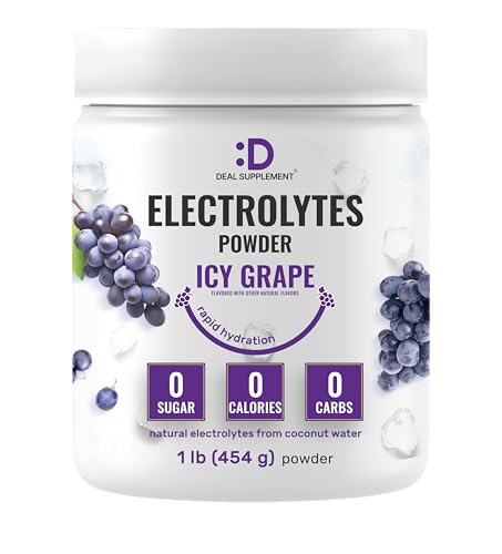Electrolytes Powder, 1lb (69 Servings) – No Sugar, Low Sodium, ICY Grape Flavor – Rapid Hydration Supplement Drink Mix – High Potassium 1,000mg with Natural Coconut Water, Magnesium, & Vitamin C*