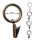 Interne Maße: – 25 mm Leise Gardinenringe / Vorhangringe mit Clips Ø25- 10 Stück (Antik-Messing)