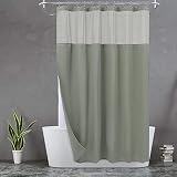 N&Y Home Juego de Cortina de Ducha de Tejido gofre con Forro de Tela a presión y Ganchos, Estilo Hotel, Impermeable y Lavable, Tela Pesada y Ventana Superior de Malla, 71 x 72 Pulgadas, Verde Salvia