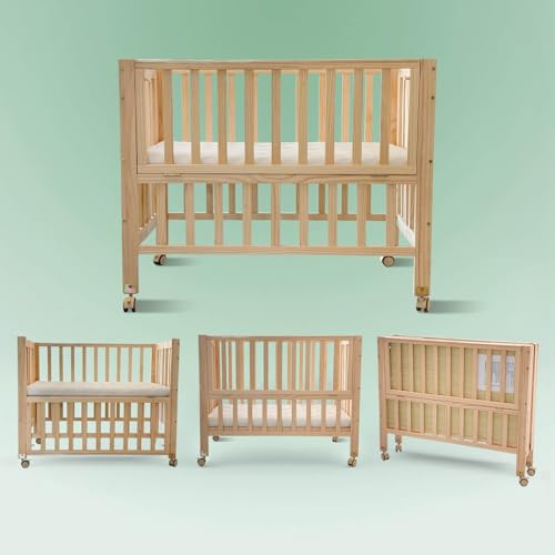 Flwrgirl Foldable 4-in-1 Baby Crib with Mattress and Wheels