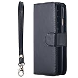 iPhone 8 Case,iPhone 7 Case, Pandawell PU Leather 9 Card Slot Wallet Folio Case with Detachable Magnetic Hard Case for Apple iPhone 8/iPhone 7 - Black