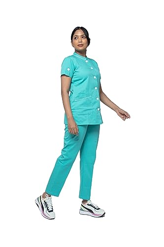 Image of UNIFORM CRAFT - Polyester Cotton Twill Nurse Uniforms - Ideal for Nurse Uniforms for Women | Clinic Uniforms | Scrub Suit for Nurses | Hospital Uniform, NT11 Light Teal XL