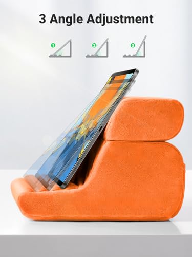 Image of UGREEN Tablet Pillow Stand for Lap Soft Holder Bed with 3 Viewing Angles Adjustable Home Office Accessories Compatible with 2024 iPad Pro 13 12.9 11 iPad Air 11 13 Mini Phone 16 15 14 E-Reader Orange