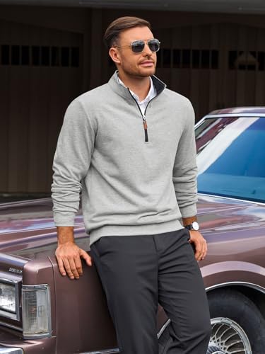 Yousify Mens Quarter Zip Pullover Mock Neck Long Sleeve Sweatshirts Casual Cotton Lightweight Golf Shirts3