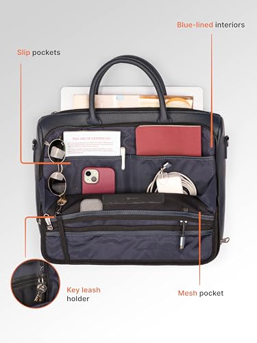 Image of ZOUK Blue Pro Laptop Bag for Men | Vegan Leather Office & Travel Bag with Quilted Design, 15.6-Inch Laptop Compartment, Trolley Sleeve & Shoulder Strap |