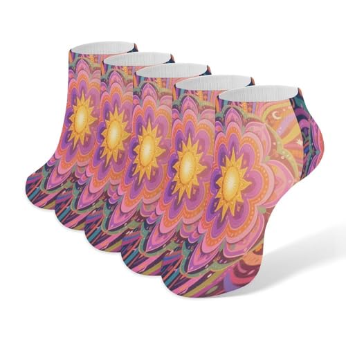 VstaDank Bohemian Mandala Ankle Socks 5 Pairs Fashion Invisible Low Cut Sock for Adult Casual Short Sock Soft Cozy No Show Socks