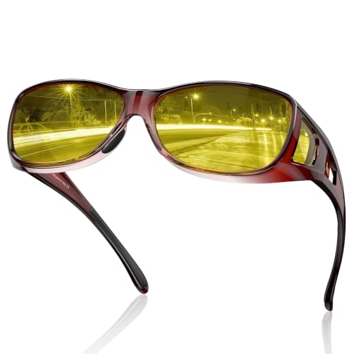 Duco Lentes Polarizados Para Conducir De Noche Con Anteojos Normales Debajo 8953y Marco Tr90 Color Rojo Vino Tamaño Común