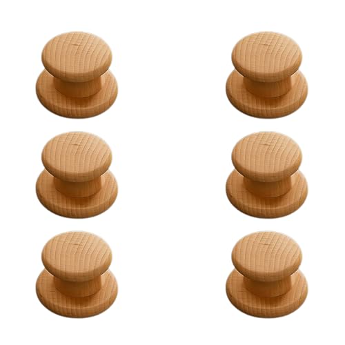 Image of 6 Piece Steam Beech Wood Drawer Knob 1.5 Inch| Premium Wooden Cabinet Door Handle | Round Furniture Knobs for Drawers, Wardrobes & Cupboards | Natural Finish Pull Handle for Home & Kitchen