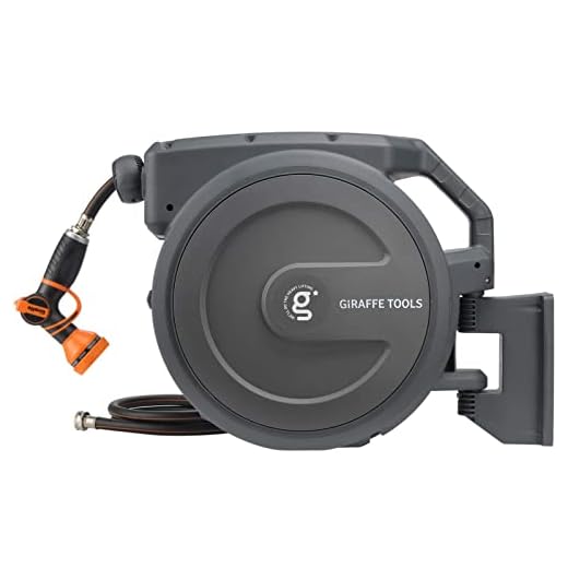 Giraffe Tools AW30 Garden Hose Reel Retractable 1/2" x 100 ft Wall Mounted Water Hose Reel Automatic Rewind, Any Length Lock, 100ft, Dark Grey
