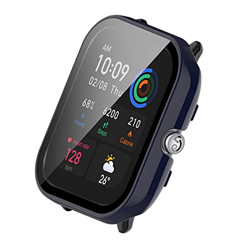 LICHIFIT Amazfit GTS4 Mini用保護ケース カバー PCフレーム 強化ガラスフィルム 一体化 スマートウォッチカバー 脱着簡単 耐衝撃 傷防止軽量 おしゃれ アクセサリー (ブルー)