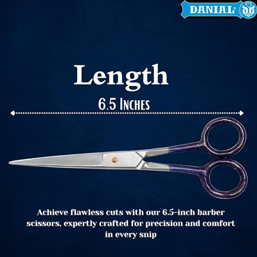 Image of DANIAL 7.5 Inch Stainless Steel Scissors, Rubber Coated Sleeves - Perfect for Barber, Mustache, Beard Grooming, Haircuts for Men & Women (Vintage)