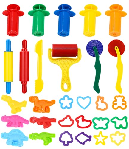 LEAZZLE Herramientas Plastilina para Niños,29 Piezas de Moldes plastilina para Crear Desayuno y Pasta, Accesorios de...