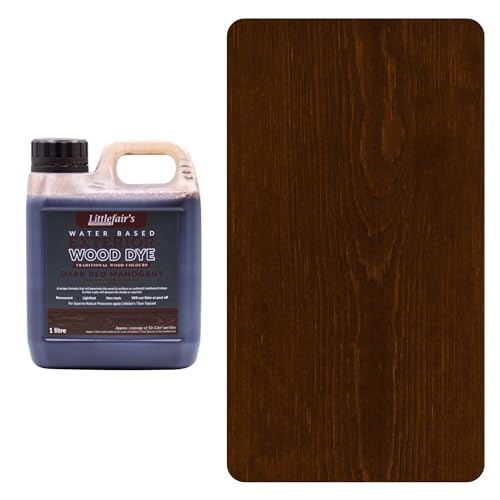 Littlefair's Wood Stain Water Based - 1ltr - Outdoor Furniture Wood Dye - Light & Dark Finishes - Non Toxic & Eco Friendly Formula - Exterior Wood Stain for Crafts - Colour: Dark Red Mahogany