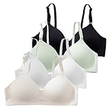 DUOFANXI Teen Bras for Girls Ages 12-14 14-16 16-18 Years Old Girl Training Bra,Cotton,Wireless,Adjustable Straps,4-Pack(US, Numeric, 32, Regular, 8834#Skin+White+Green+Black)