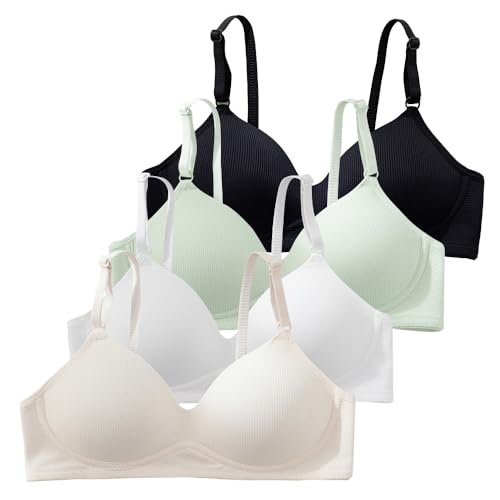 Girls Training Bras for Teens Ages 12-14 14-16 16-18 Years Kids Teen Bra Cotton Wireless Adjustable Straps 4-Pack
