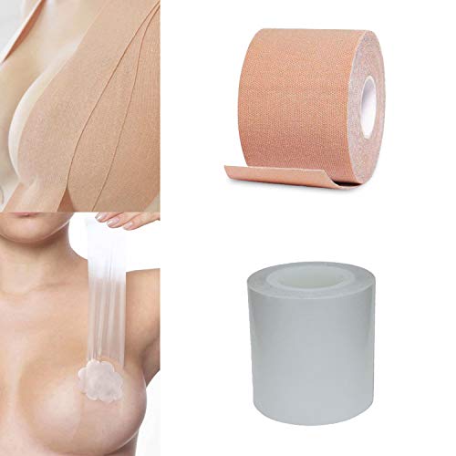 EMOET Transparent Breast Lift Tape and Flesh Color Fashion Tape, Medical Athletic Body Tape Push Up bob Tape Invisible boobtape Bra For Small & Big Breas and Women Dresses or Clothes