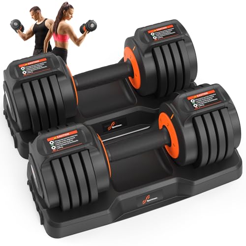 Adjustable Dumbbells Set of 2: Sportneer 5 in 1 Free Weights Dumbbells Set, Each 25 lbs Fast Adjust Weights with Anti-Slip Texture Handle for Men Women Home Gym Strength Training Equipment Pair
