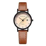 RORIOS 腕時計 レディース アナログ クオーツうで時計 日付表示 合皮ベルト レトロ シンプル アラビア数字文字盤 受験ウォッチ 学生 大人 男の子 男女兼用 ビジネス カジュアル クリスマス 誕生日 プレゼント ブラウン