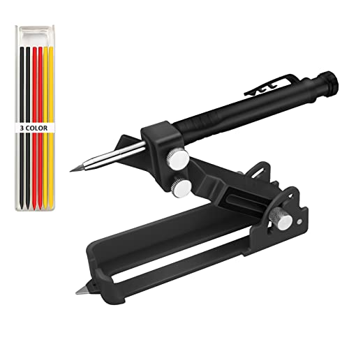 kingsea Herramienta de escritura multifunción, herramienta de escritura de aleación de aluminio con lápiz de agujero profundo, lápiz de construcción, bricolaje, calibrador de contorno (negro) Cover