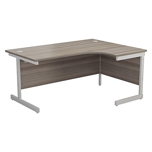 Office Hippo Heavy Duty Right Corner Desk - Strong & Reliable Workstation, Integrated Cable Ports, PC Desk For Office or Home - Grey Oak Top / White Frame