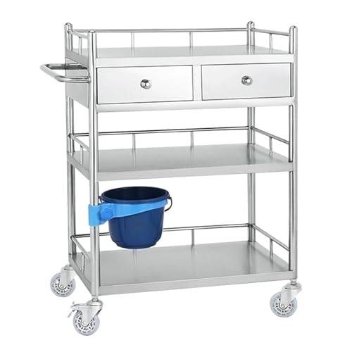 CLLXDZ Carrito Auxiliar con Ruedas, Carrito Cocina Inoxidable con 3 estantes, Carro Auxiliar con Ruedas para clínica Dental con Cubo para residuos(80cm/31in)