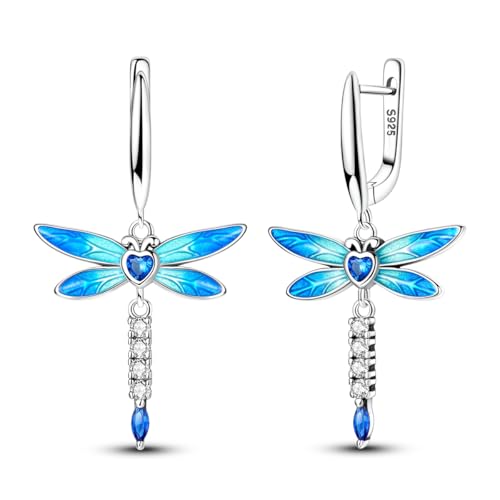 Hapour 925 Sterling Silver Dangle Drop Earrings Dangle Hoop Earrings for Women Cubic Zirconia Bow Butterfly Dragonfly Lightweight Dainty Earrings