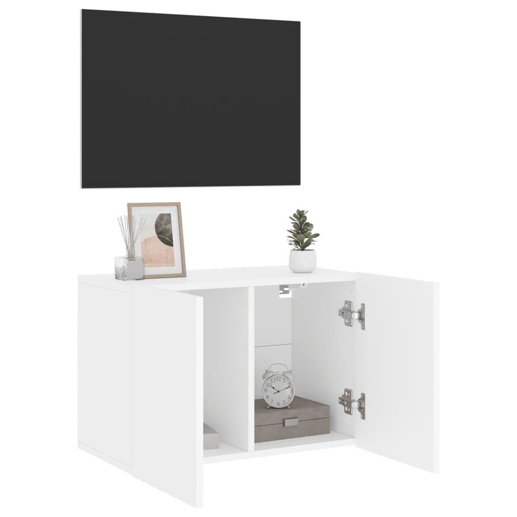Mobile da parete per TV, bianco, in legno, 60 x 30 x 41 cm, salvaspazio e sospeso, con spazio per soggiorno, camera da letto, home theater, ricevitore HiFi e soundbar