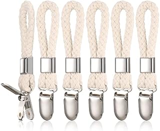 6 pcs Towel Clips, Metal Tea Towel Hooks with Woven Cotton, Sturdy Hanging Clips Tea Towel Holders, Storage Clips for Hanging Clothes, Tea Towel/Beach Towel/Hand Towel Clip Hooks for Kitchen Bathroom