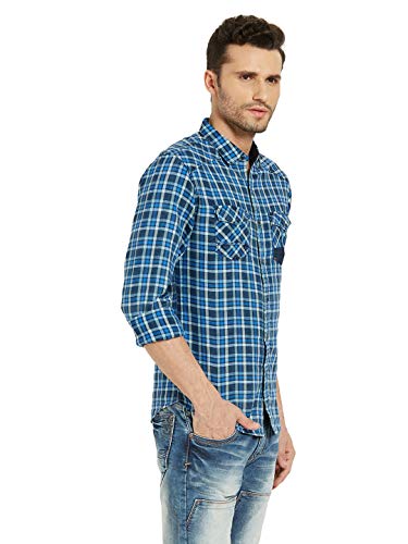 Image of Spykar Mens Cotton Blue Checked Shirts