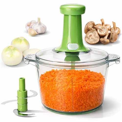 Brieftons Express Manual Food Chopper: Large 8.5-Cup, Hand Chopper Vegetable Cutter to Chop Veggies, Fruits, Herbs, Garlic Onion Chopper for Salsa, Salad, Pesto, Guacamole, Coleslaw, Indian Cooking