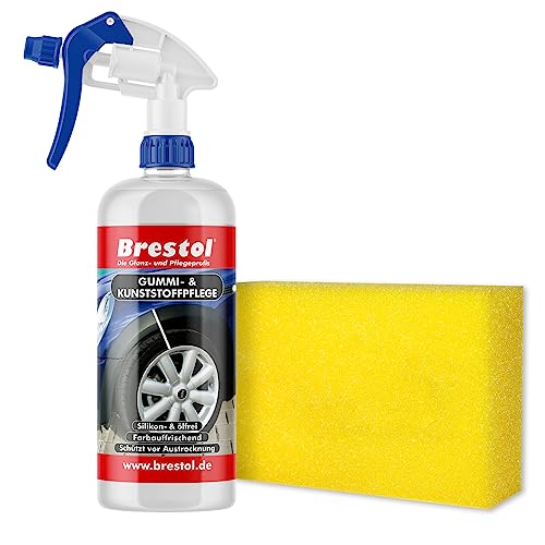 Brestol Cuidado de Goma y plástico, sin Silicona, 500 ml, Esponja pulidora + Cabezal pulverizador (7591.6) para el Cuidado de los neumáticos