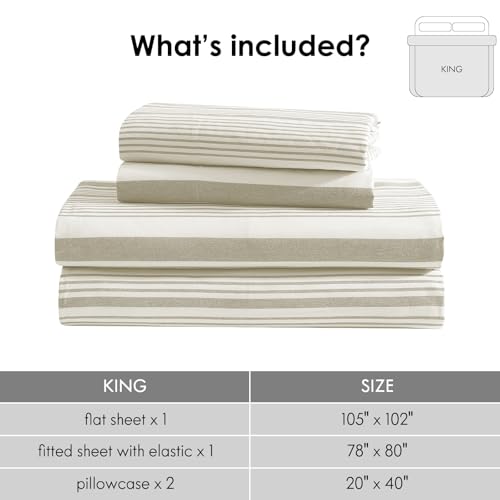 Image of ClevaHome King Sheets Set - 4 Piece Fitted Bed Sheet Set, Desert Stripe | 16 inch Deep Pocket, Super Soft & Breathable, Enhanced Comfort & Easy Care, Classic Stripe Sheet Set