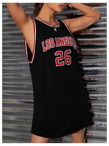 Image of OYOANGLE Women's Letter Graphic Oversized Jersey Tank Dress