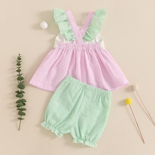 Golf Toddler Girl Outfit Golf Cart Embroidered Striped Fly Sleeve Tunic Tops and Shorts Summer Clothes 2Pcs Set3