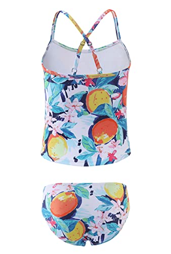 Image of HowJoJo Girls Two Piece Tankini Swimsuit Green Floral Bathing Suit Swimwear