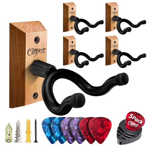ClefArc Guitar Wall Mount 5 Pack, Picks and Pick Holders, Cherry