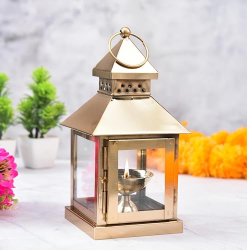 Handicraft Classic Style Glass Iron Lantern with One Candle Iron/...