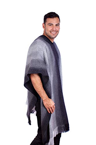 Image of V-Neck Gray Alpaca Poncho for Men - Peruvian Alpaca Wool