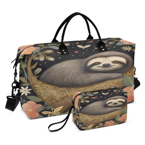 Kigai Sloth on Tree Flowers Duffle Bag Versatile Travel Duffel for Men and Women, Carry On for Weekend or Overnight Stay
