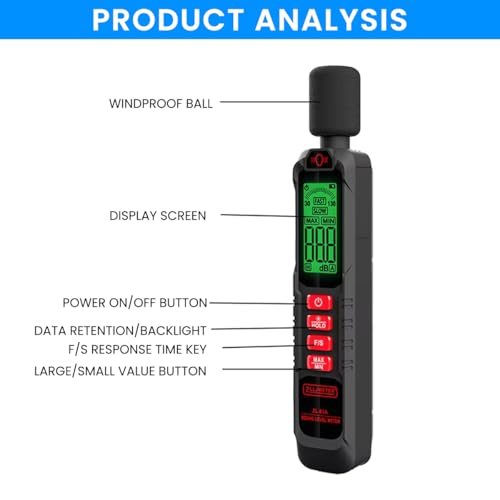 Image of Serplex Decibel Meter Digital 30-130 dB LCD Sound Level Monitor