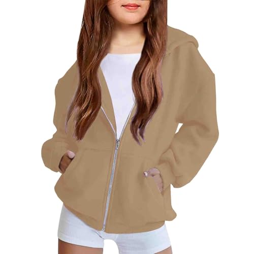 Cute Sweatshirts for Teen Girls Fleece Zip Up Hoodies Stylish Fall Cropped Pullovers Kids Youth Long Sleeve Jacket