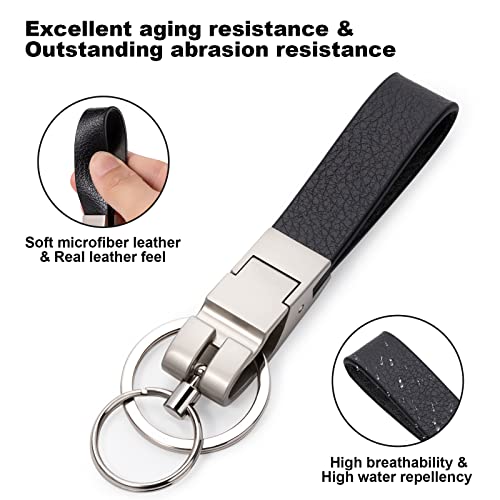 Jumperlay Leather Car Keychain With 2 Detachable Alloy Keyrings For Any Car Key Fob Or Home Key, Release Quick Spring Snap (Bright Chrome) #TOP1